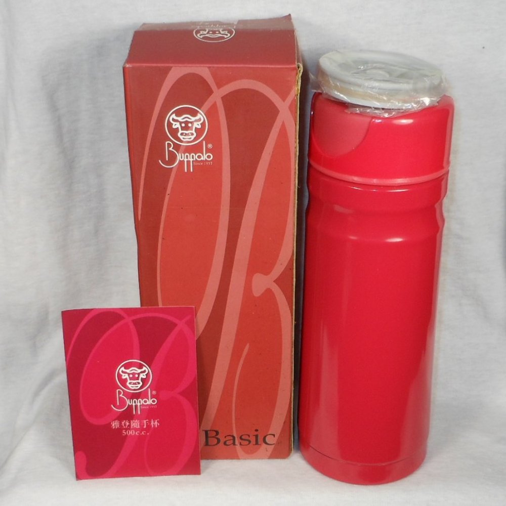 New Buffalo thermal 500cc tea cup with lid and stainless steel strainer